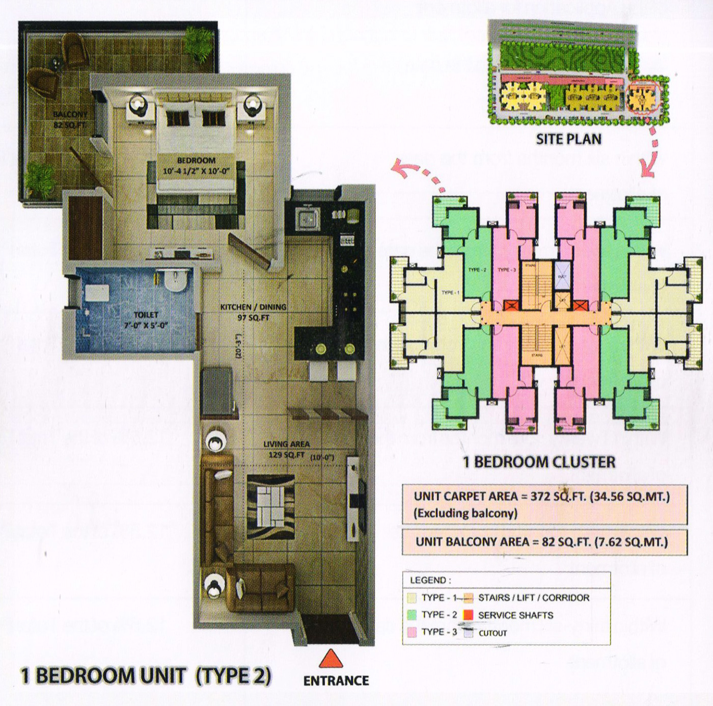 1BHK Floor Plan Type 2