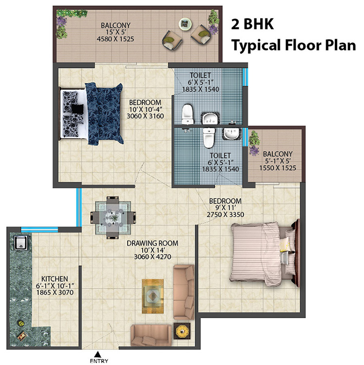 Conscient Habitat 2 BHK Floor Plan